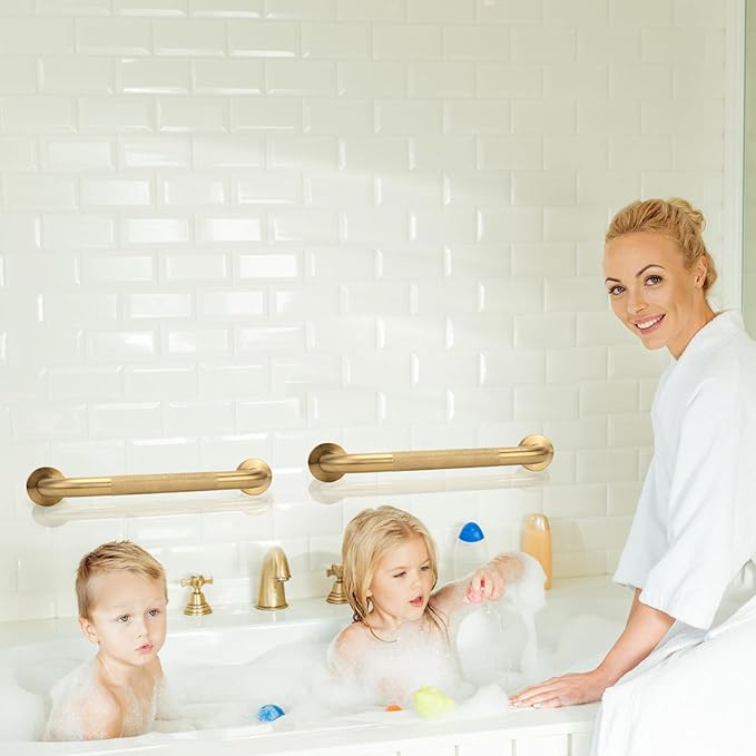 Shower Grab Bar, 2 Pack 16 Inch Gold Bathroom Grab Bar, 1.25" Diameter 304 Stainless Steel Anti-Slip Grab Bars for Bathtubs and Showers, Handicap Shower Grab Bar for Seniors Elderly