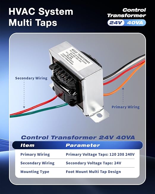 2 Pack 24V Control Transformer 40VA, Primary 120/208/240V Secondary Output - Image 2