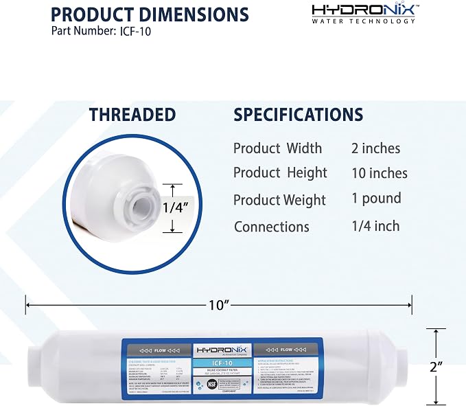 Hydronix ICF-10 Inline Post Activated Carbon Water Filter Replacement Cartridge - Image 2