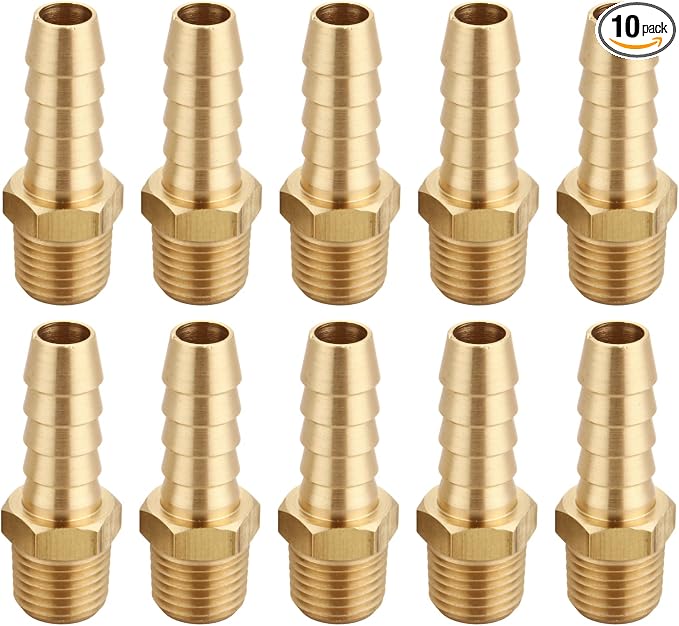 3/8 Inch Hose Barb to 1/4 Inch NPT Male Thread Brass Air Hose Barb Fittings by TTANYAHARDWARE