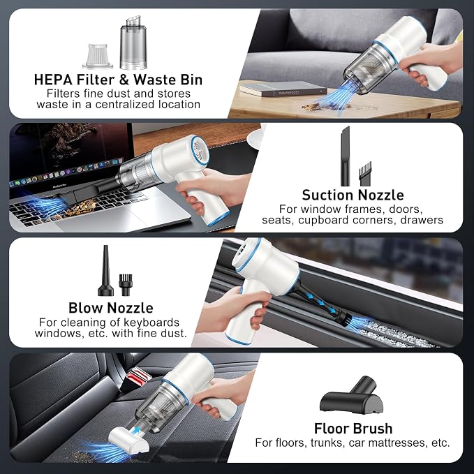 KMM Handheld Car Vacuum Cleaner, 9000PA Vacuum Cleaner & Air Duster, 120W High - Image 6
