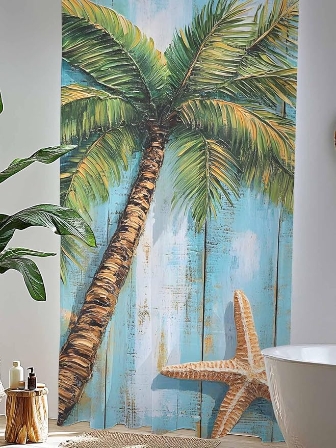 Sheer Curtains 108 Inches Long, Coastal Beach Tree Semi Sheer Curtains Light - Image 4