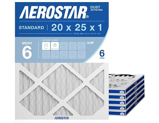 Aerostar 20x25x1 MERV 6 Pleated Air Filter, AC Furnace Air Filter, 6 Pack by AirFiltersDelivered