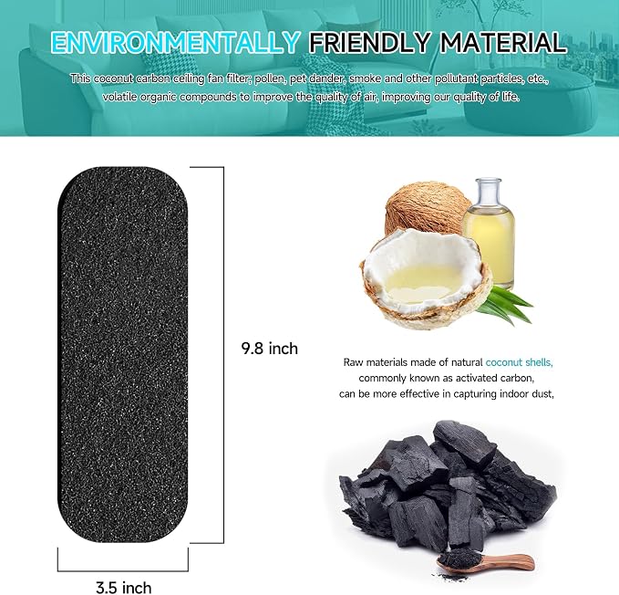 5-Pack, Blade Fan Ceiling Fan Filter | Activated Coconut Shell Carbon Filter - Image 3