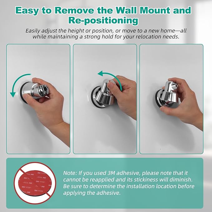 Hibbent 2 Pack Vacuum Suction Cup Shower Head Mount, Removable Shower Head Bracket, Height Adjustable Shower Wand Holder & Wall Mount ABS Plastic Suction Holder for Handheld Showerhead, Chrome
