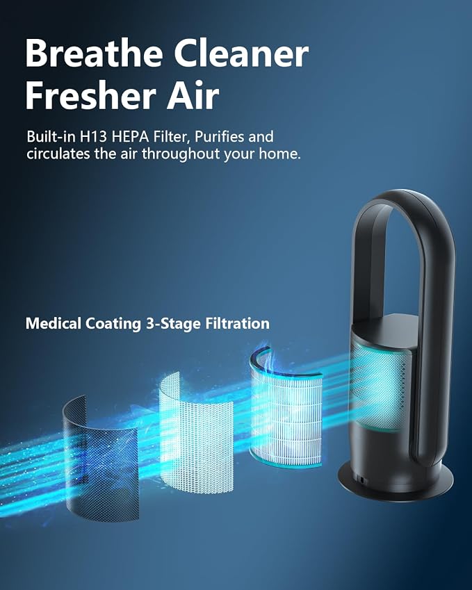 ULTTY Bladeless Tower Fan and Air Purifier Combo, Quiet Oscillating Fan - Image 4