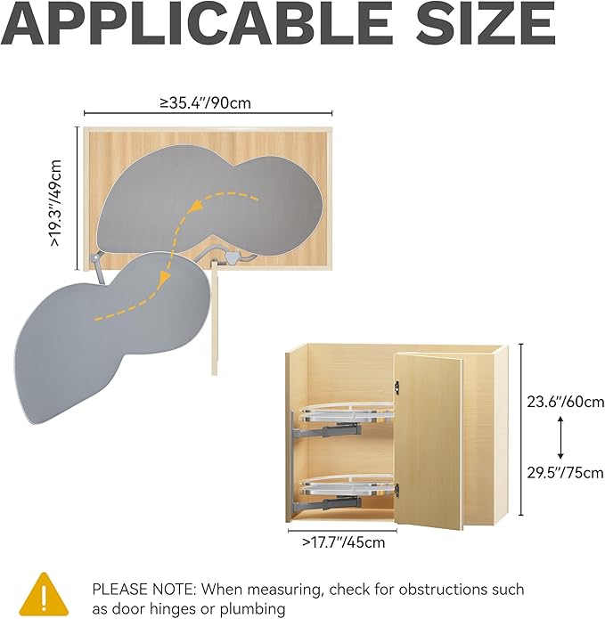 DWVO Corner Cabinet Organizer, 2-Tier Blind Corner Pull Out with 270° Rotating Shelf, Left Swing Tray, Heavy-Duty Iron, Easy-Install Template, 32.7"x17.3"x21.3", Gray