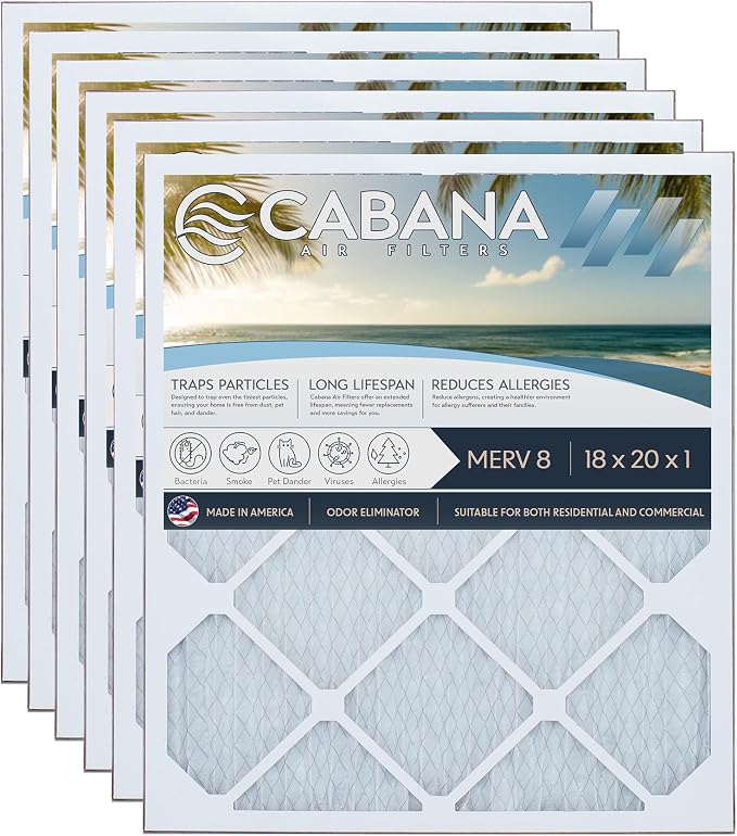 Cabana Filters 6-Pack 18x20x1 MERV 8 AC Furnace Air Filter by CabanaAirFilters