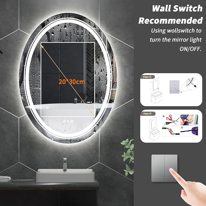 LUVODI Lighted LED Bathroom Mirror: 28”x20” Oval Wall Mounted Makeup Mirror - Image 7