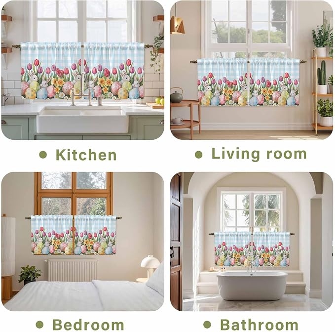 Easter Kitchen Tier Curtains 24 Inch Long 2 Panel Set, Rod Pocket Cafe Small - Image 8