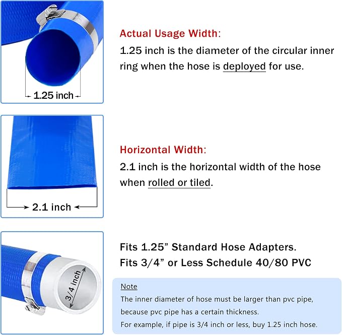 DAVCO 1.25" x 100 ft Pool Backwash Hose, Heavy Duty Reinforced Blue PVC Lay - Image 2