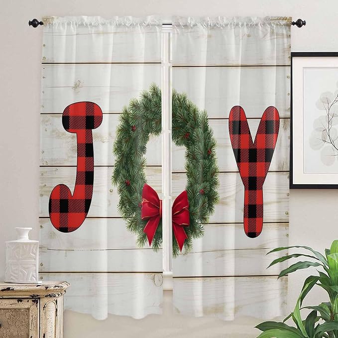 Christmas Wreaths Window Curtains 72 Inch Long 2 Panel Set, Rod Pocket Long by Unknown