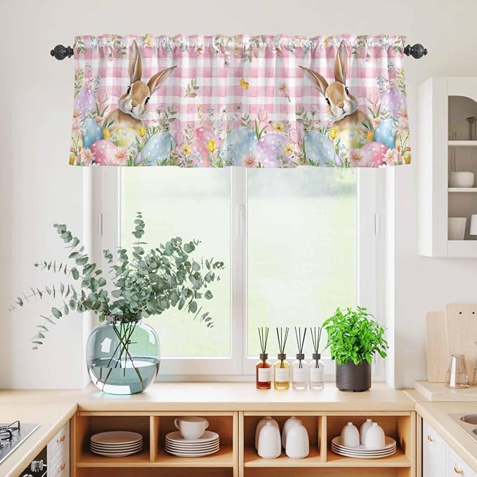 Kitchen Curtains Tiers and Valance Set of 3, Easter Light Filtering Window - Image 4