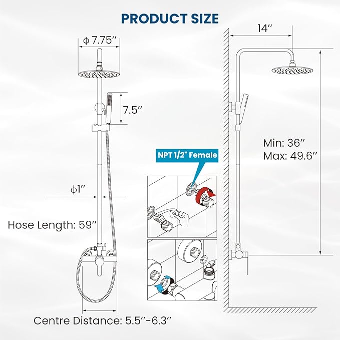 gotonovo Outdoor Shower Fixtures SUS304 Stainless Steel Rain Shower Kit Faucet High Pressure Wall Mount 2 Dual Function 8 Inch Showerhead and Handheld Spray Combo, Single Handle, Brushed Gold
