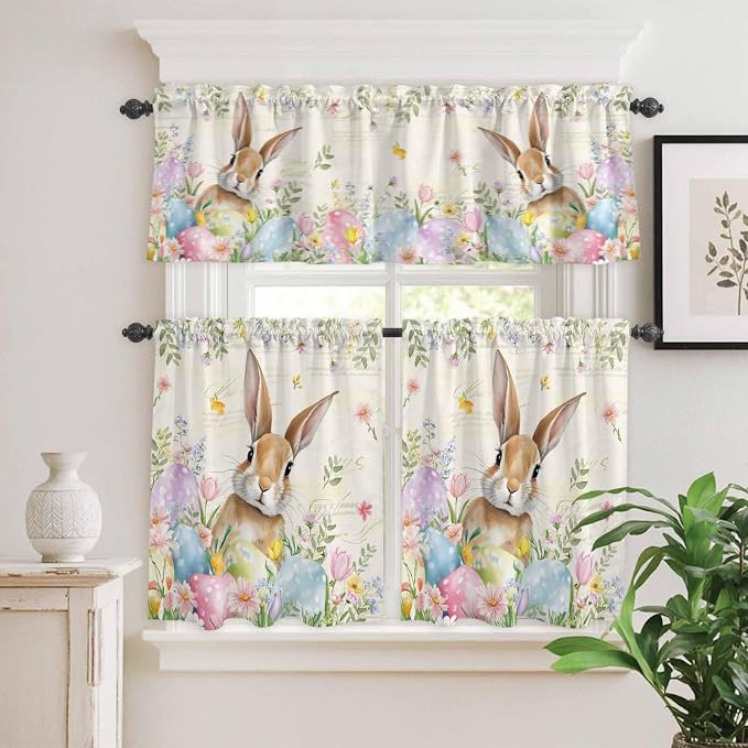 Kitchen Curtains Tiers and Valance Set of 3, Easter Light Filtering Window - Image 2