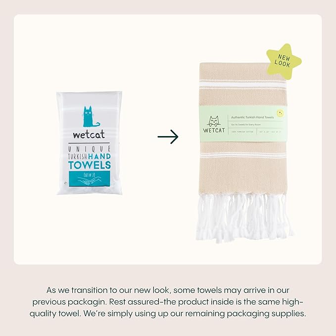 WETCAT Turkish Hand Towels with Hanging Loop, Set of 2 (20" x 30") 100% Turkish Cotton, Pre-Washed, Quick Drying, for Kitchen or Bathroom - Honey Gold