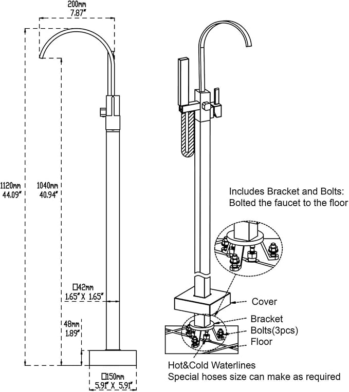 Freestanding Tub Filler Bathtub Faucet Chrome Floor Mounted Faucets with Hand Shower
