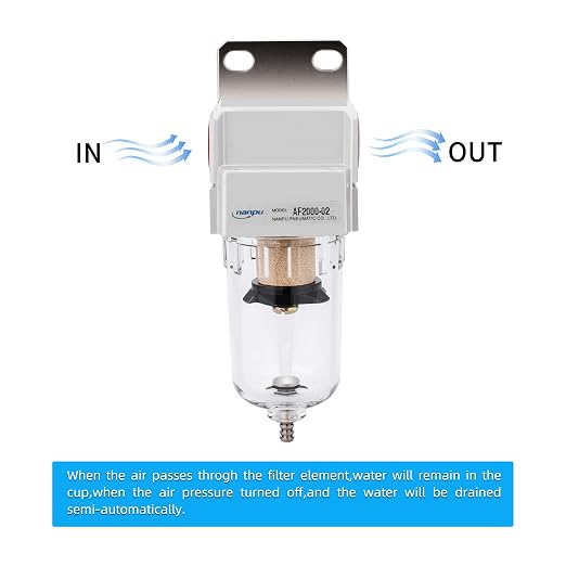 NANPU 1/4" NPT Compressed Air Line Filter, 5 Micron Brass Element, Poly Bowl - Image 4