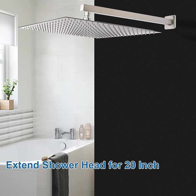 HarJue Shower Arm, Rain Shower Head Extension Extender, With Flange and Teflon Tape, Made of Thicken Stainless Steel for Bathroom Rainfall Shower (20 Inch, Brushed Nickel)