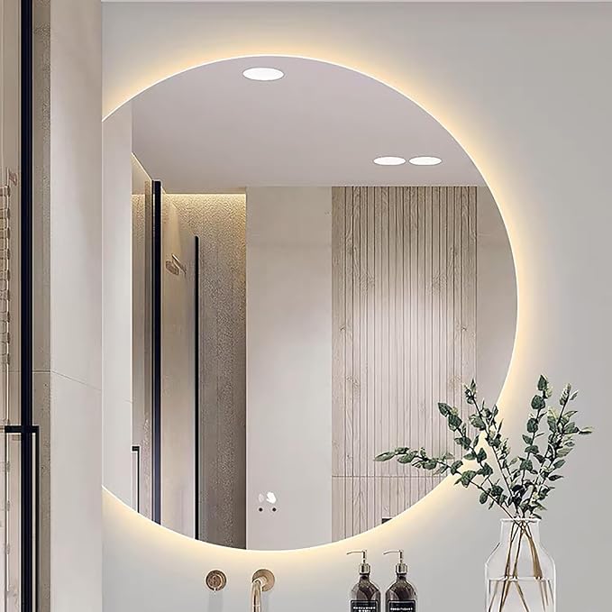 Bathroom Mirror, Dimmable LED Vanity Mirror Half Circle, Illuminated Mirror by EKDJSN