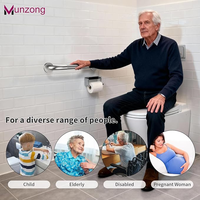 12 Inch Anti Slip Grab Bars for Wall,Munzong Stainless Steel Bathroom Grab Bars for Bathtubs and Showers,Brushed Nickel Knurled Handicap Balance Bar,Safety Hand Rail Support Elderly Senior Bath Handle