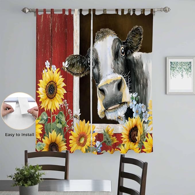 Cows Sunflowers Living Room Curtains 96 Inch Length, Window Curtains Tab Top - Image 4