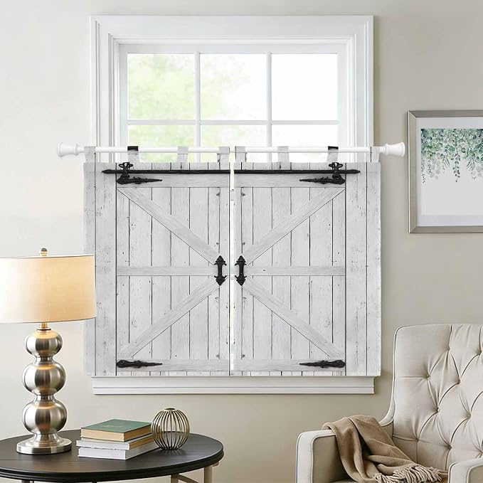 Farmhouse Wood Grain Kitchen Curtains 45 Inch Length, Short Cafe Window - Image 2