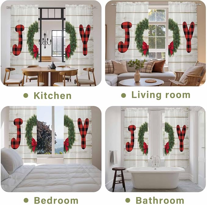 Christmas Wreaths Window Curtains 72 Inch Long 2 Panel Set, Rod Pocket Long - Image 8