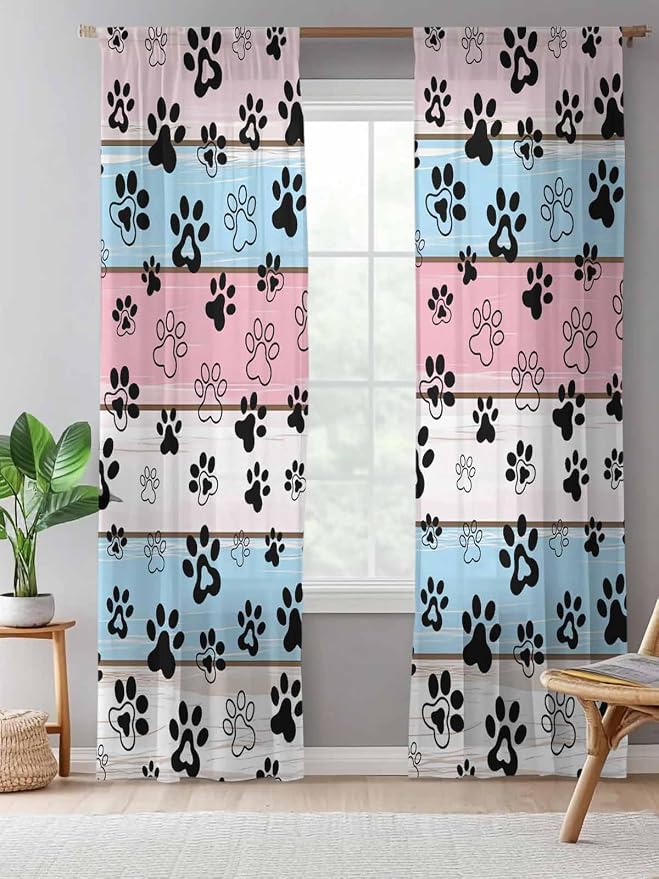 Sheer Curtains 96 Inches Long, Vintage Farmhouse Wooden Grain Privacy Voile - Image 5