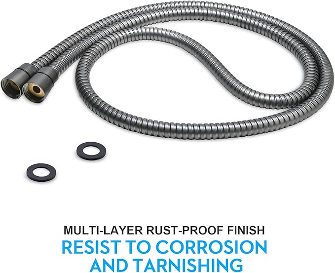 Shower Hose Extra Long 59 Inches Handheld Shower Head Hose with Brass Insert and Nut - Durable and Flexible - Gray
