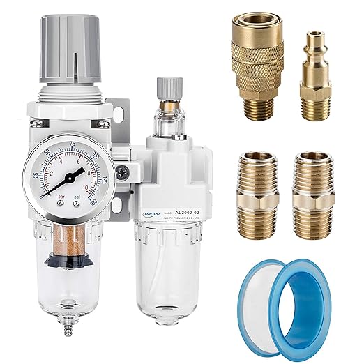 NANPU 1/4" NPT Compressed Air Filter Regulator Lubricator Combo, Water/Oil Trap by NANPU
