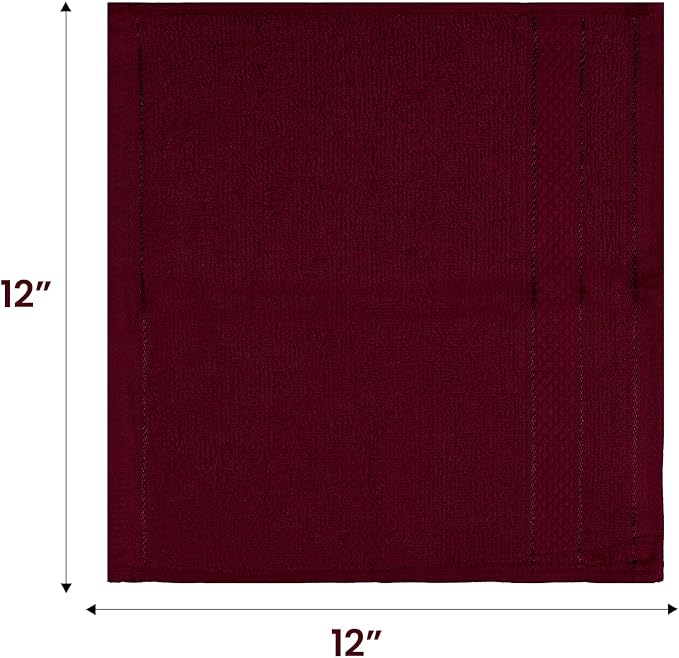 Casa Lino Face Towels & Body Wash Cloths for Showering - 100% Cotton Wash Cloths for Bathroom - Highly Absorbent & Quick Drying Washcloth Set - Cotton Washcloths 24 Pack (12" x 12") - (Burgundy)