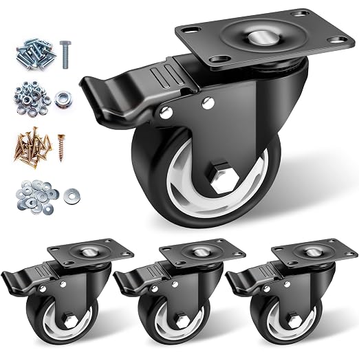 Caster Wheels - 3 Inch Casters Set of 4 Heavy Duty, BOSGEOT Locking Industrial by BOSGEOT