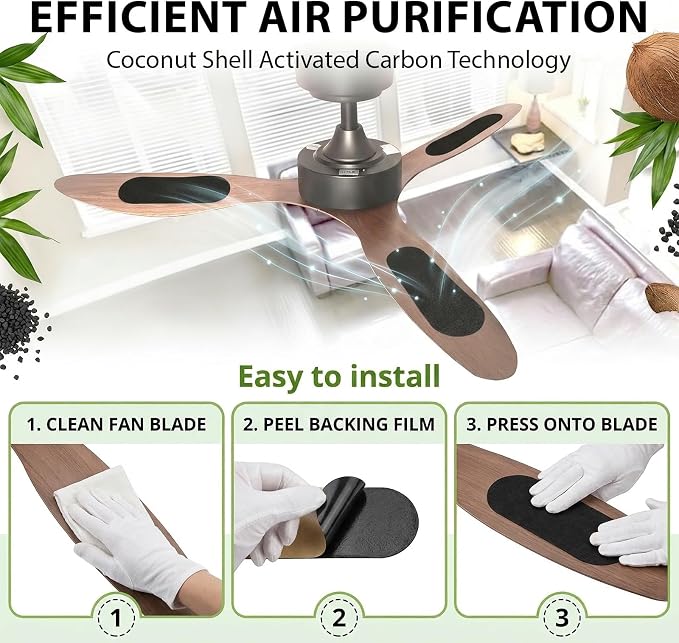 25 PCS Ceiling Fan Blade Filters, Washable Coconut Carbon Air Filter Dust - Image 5