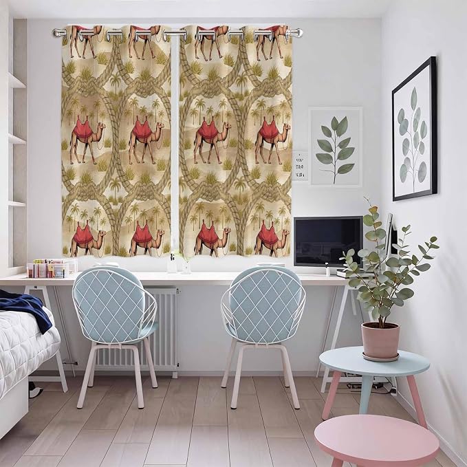 2 Panel Kitchen Cafe Curtains, Desert Camels Sunlight Filtering Nature Air - Image 5