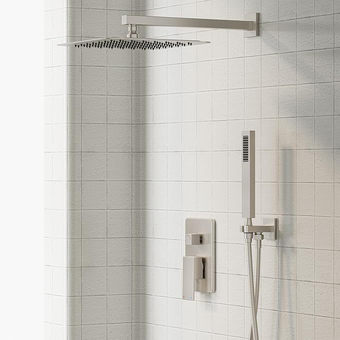 Gabrylly Shower System, High-Pressure 10" Stainless Steel Rain Showerhead with handheld Spray Combo, Rainfall Shower Faucet Set Complete, 2 Way Valve Included, Brushed Nickel