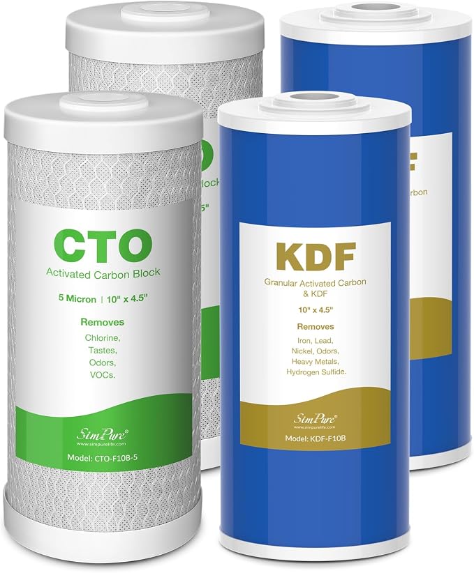 SimPure Whole House Water Filter Cartridges 5 Micron 10" x 4.5" CTO+GAC/KDF by SimPure_Water