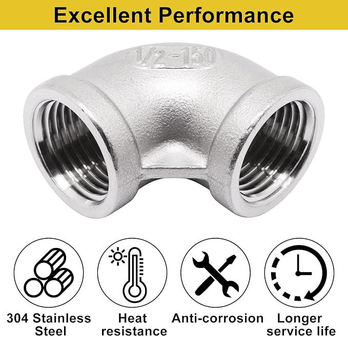 2Pcs 304 Stainless Steel 90 Degree Elbow 1/2" NPT Female x 1/2" NPT Female - Image 3