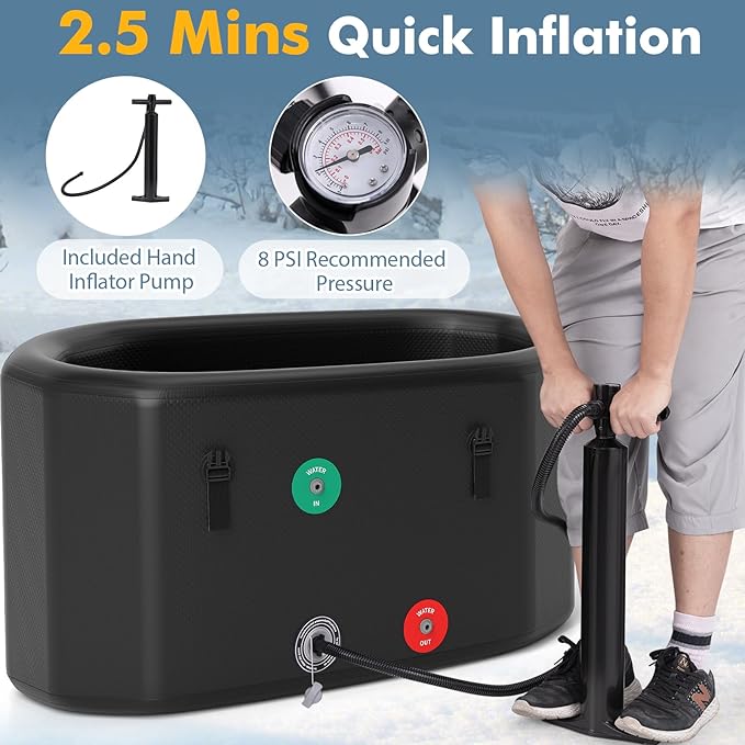 Goplus XL 129 Gal Oval Ice Bath Tub for Athletes, Inflatable Cold Plunge Tub w/Multiple Layered, Lid, Pump, Backpack, Portable Freestanding Ice Bath for Adults (129 Gal Oval, Black)