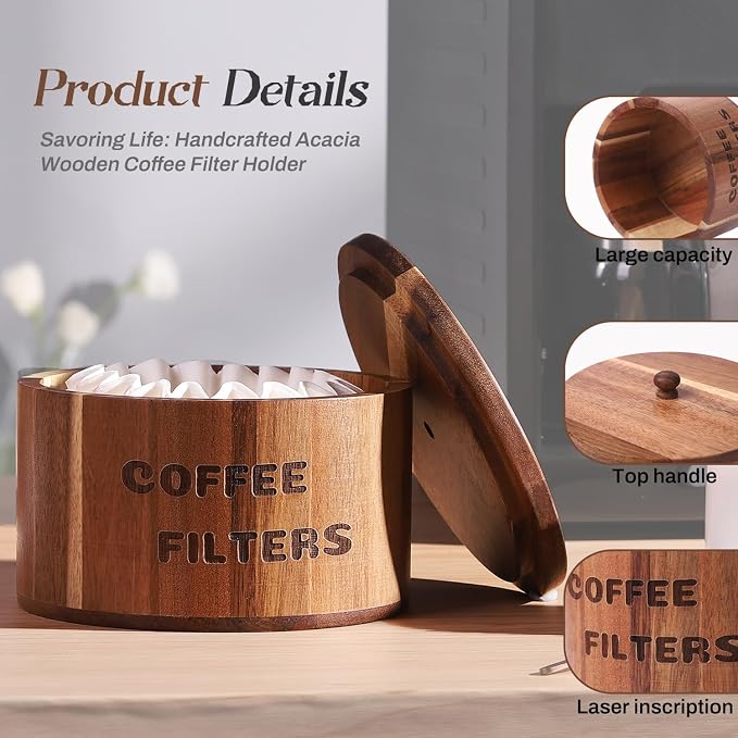 Acacia Wood Coffee Filter Holder and Storage - Image 4