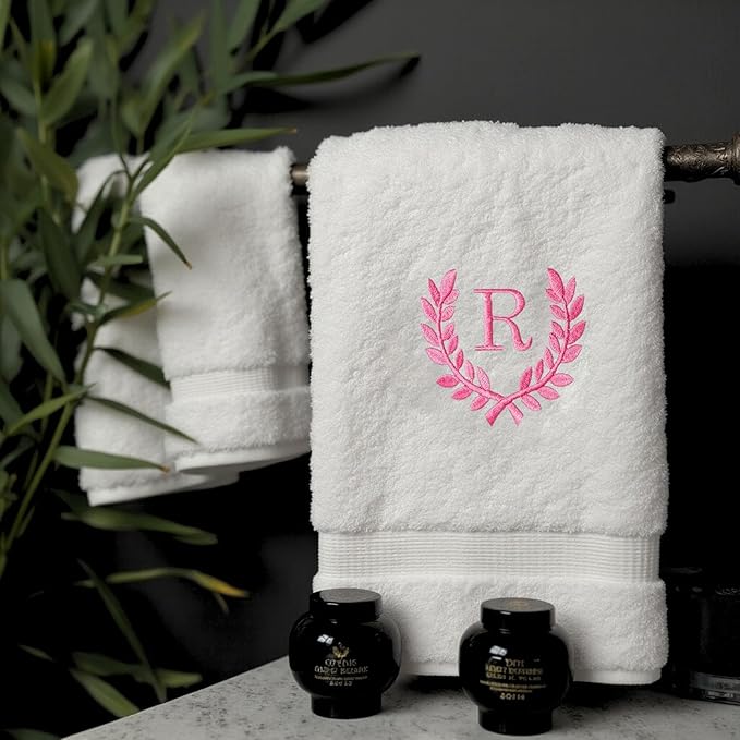 Decorative and Monogrammed Hand Towels for Bathroom Kitchen Makeup | Personalized Gift for Wedding-Bridal | Roman Font Custom Luxury Turkish Towel | Spa Collection, Oversized, 16 X 30 Inch, Set of 2