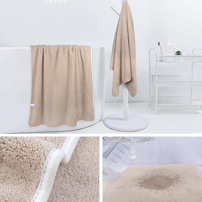 KinHwa Microfiber Bath Towel Large Bathroom Towel Absorbent Shower Towels Soft Bath Towels Large Size for Women Men Ideal for Spa, Swimming, Pool Beige 2 Pack 30inch x 60inch