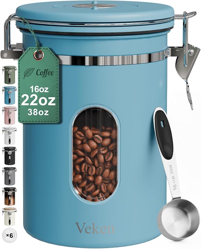 Veken Coffee Canister with Window, Airtight Stainless Steel Kitchen Food by Veken