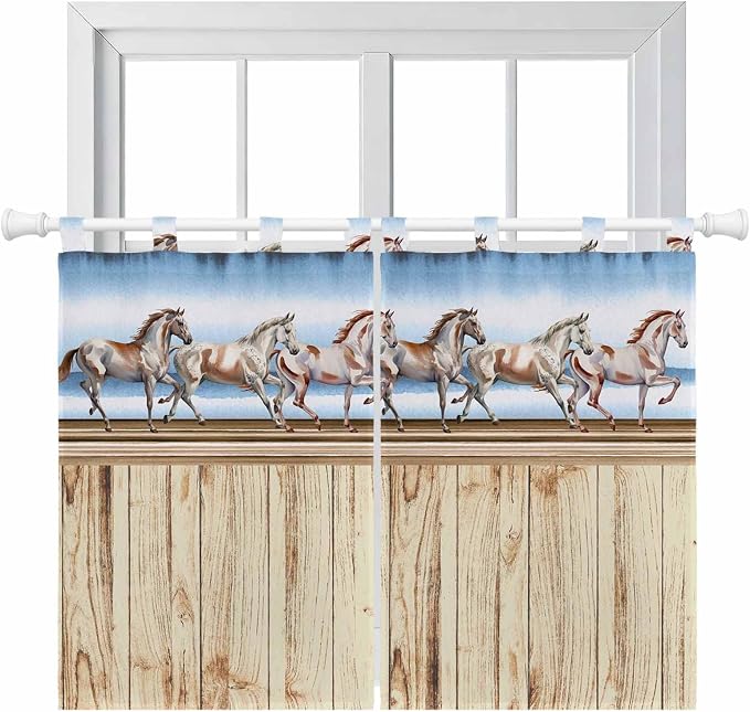 Western Horse Kitchen Curtains 45 Inch Length, Short Cafe Window Curtains Tab by Unknown