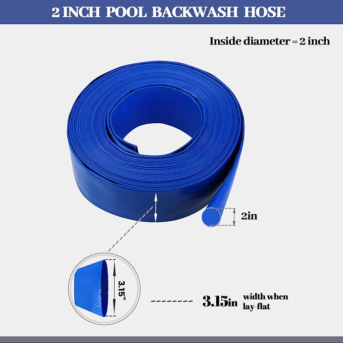Eastrans 2" x 25 FT Pool Backwash Hose, Heavy Duty Flat Discharge Hose - Image 3