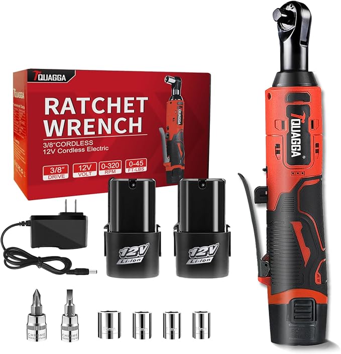 3/8" Cordless Electric Ratchet Wrench Set, 12V Power Ratchet Tool Kit by TQUAGGA