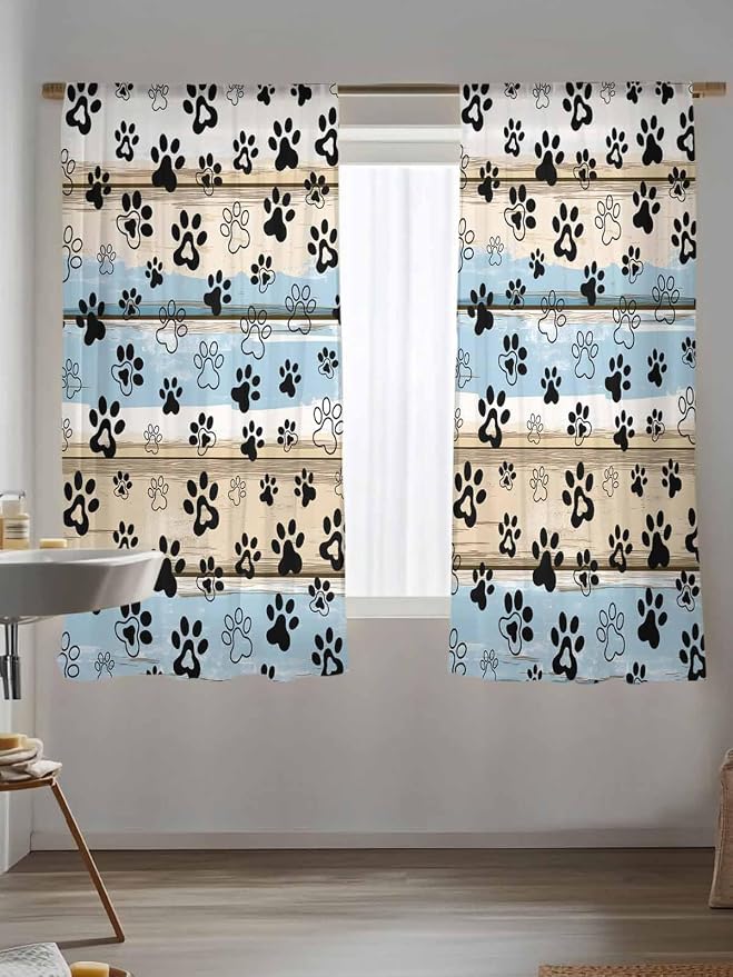 Sheer Curtains 63 Inch Length, Vintage Farmhouse Rustic Wooden Grain Privacy - Image 5