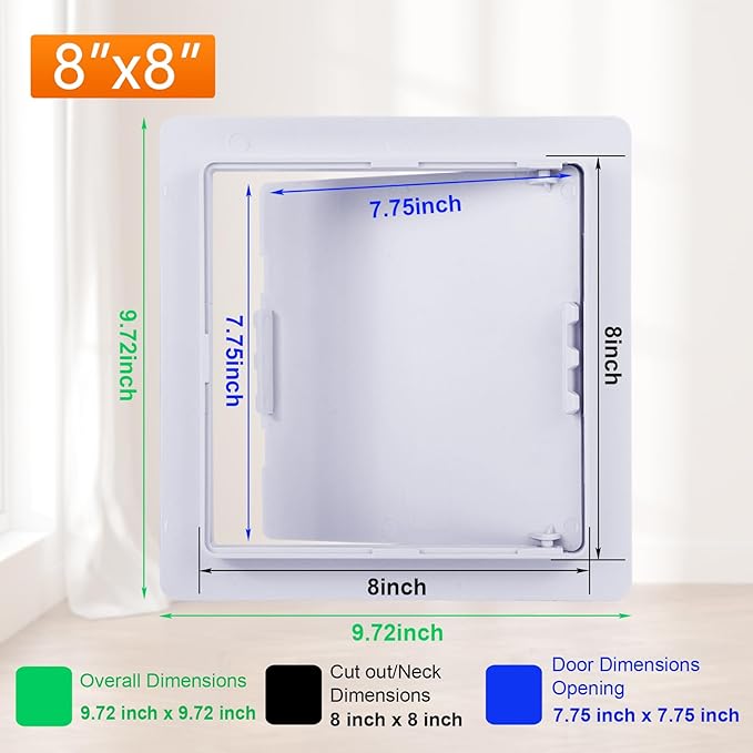 Suteck Plastic Access Panel for Drywall Ceiling 8 x 8 Inch Reinforced Plumbing Wall Access Doors Removable Hinged White