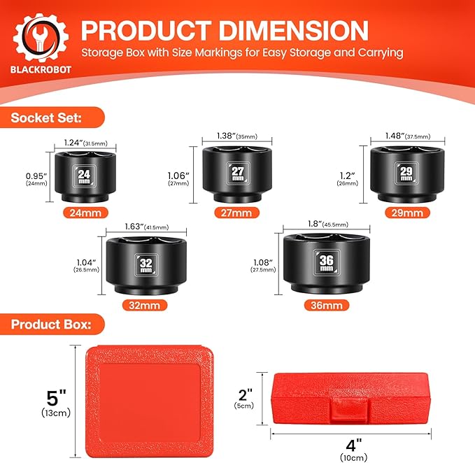 BLACKROBOT 5 Pieces 3/8” Drive Low Profile Oil Filter Socket Set, Metric Size - Image 2
