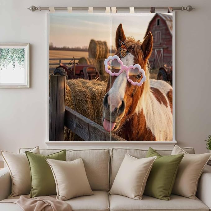 Farm Horses Living Room Curtains 84 Inch Length, Window Curtains Tab Top - Image 9